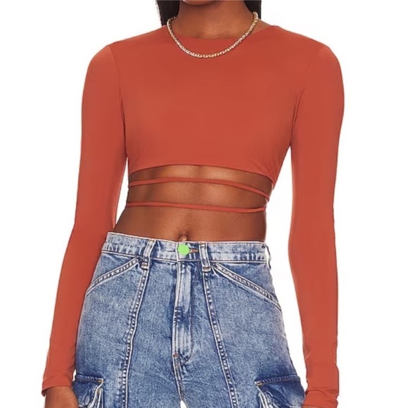 Alix NYC Declan crop top terra cotta long sleeve open back excellent Size M - Picture 2 of 9